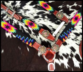 Showman  Beaded Bright Color Southwest 4 Piece Headstall and Breast collar Set #4